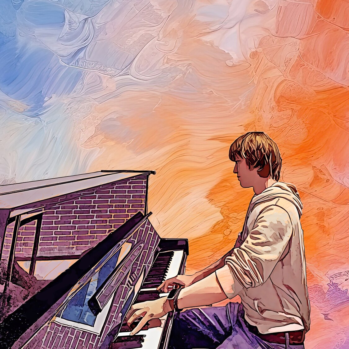 Martijn Reitsema achter een Yamaha piano.